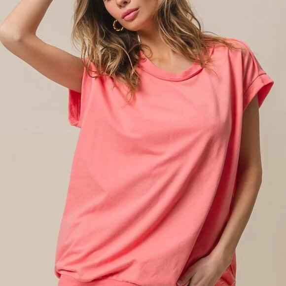BiBi French Terry Drop Shoulder Basic Top - Picture 12 of 16